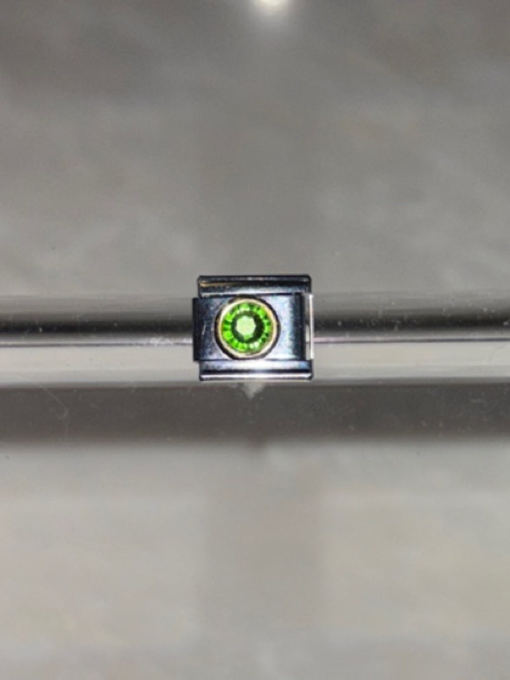 Vintage 9mm Stainless Steel Italian Charm Link Round Green Gemstone